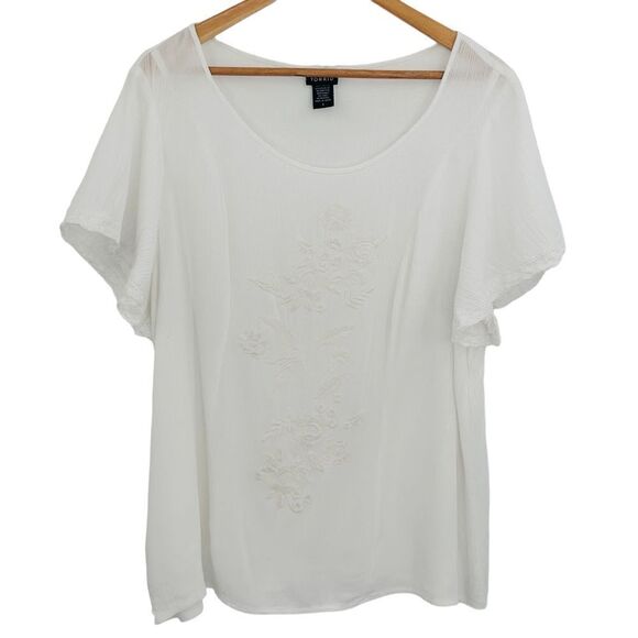 Torrid white embroidered gauze blouse crochet  lace trim size 1x - Picture 4 of 8